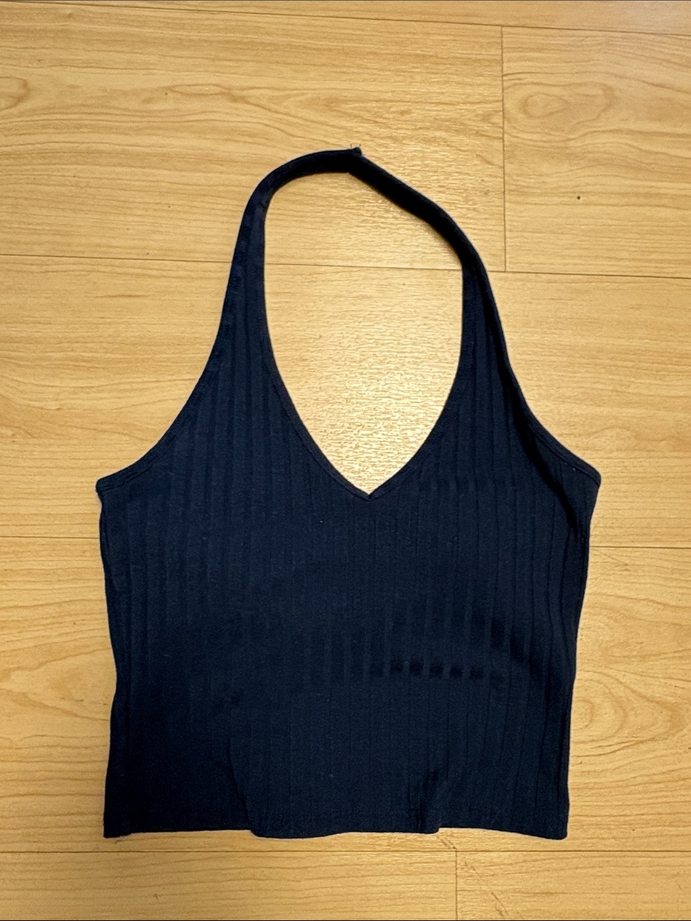 Hollister Ribbed Black V-Neck Halter Crop Camisole